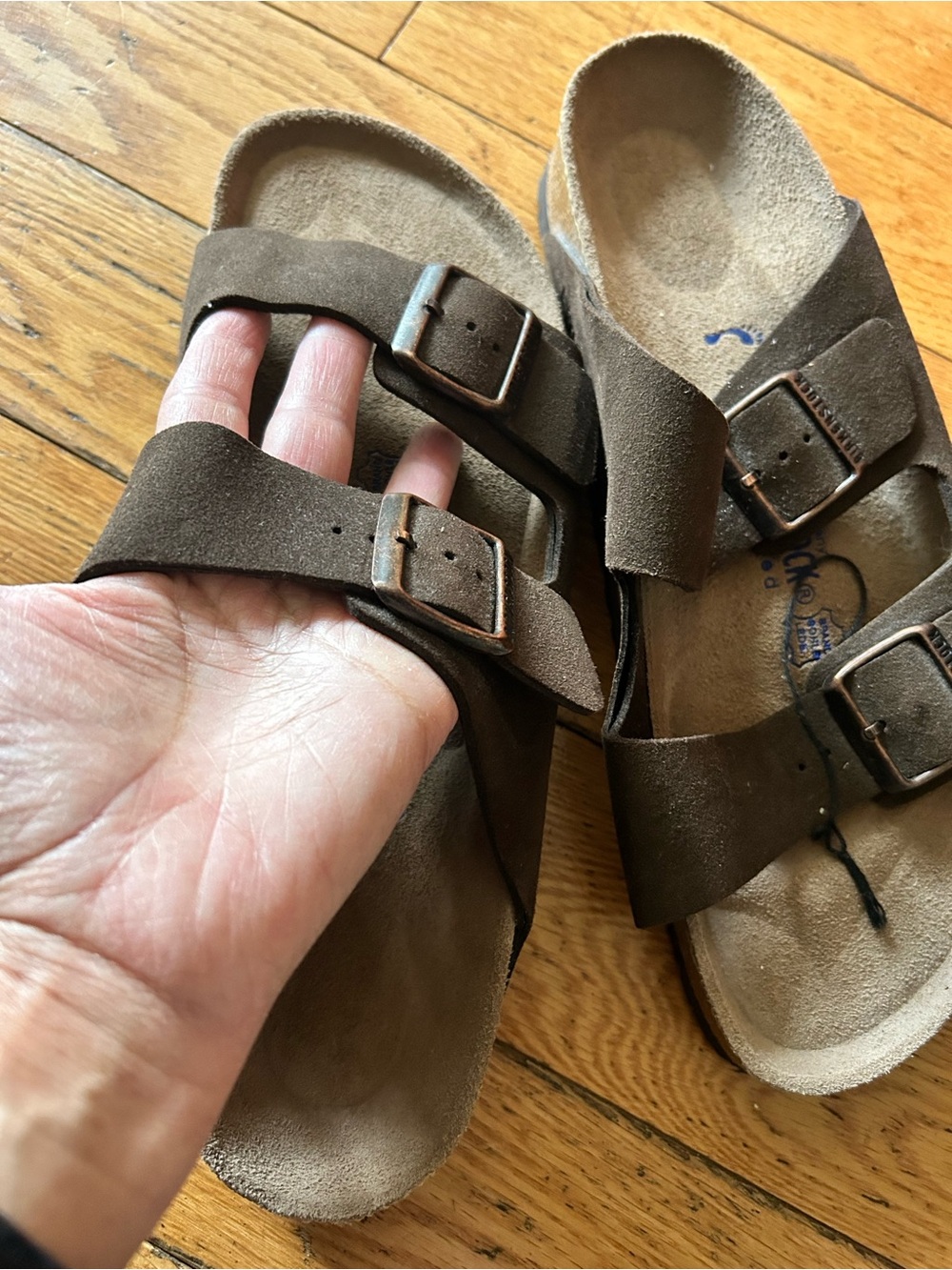 Birkenstock Brown Suede Two-Strap Sandals
